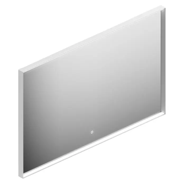 Camargue Pura LED-Lichtspiegel - 120 x 4,5 cm, Weiß - Dieses Bild zeigt einen modernen, rechteckigen LED-beleuchteten Spiegel mit einem schlanken weißen Rahmen, ideal für jedes Badezimmer.