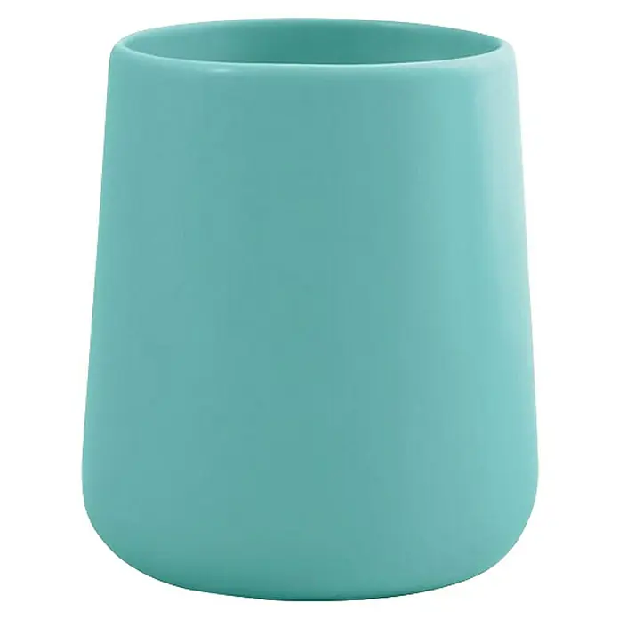 MSV Maonie Portacepillos - Ø x Al: 8,5 x 10 cm, Cerámica, Aqua - Vaso turquesa liso con bordes redondeados, ideal para bebidas o como recipiente elegante.