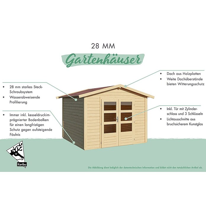 Karibu Gartenhaus Berlo 1 (Außenmaß inkl. Dachüberstand (B x T): 270 x 234 cm, Holz, Natur) | BAUHAUS