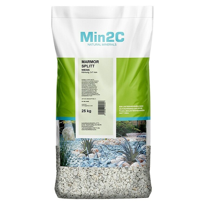 Min2C Marmorsplitt (Körnung: 3 mm - 7 mm, Weiß, 25 kg)