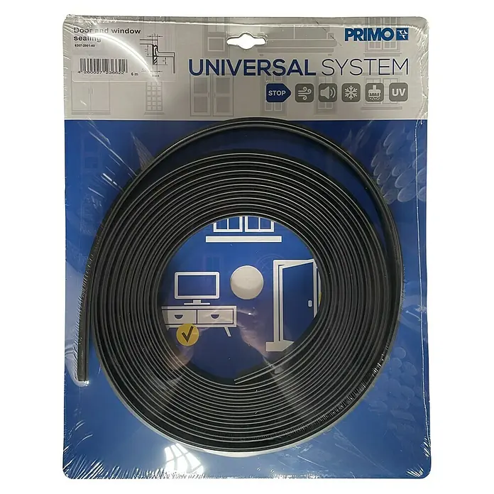 Primo Universaldichtung Lignum F 45 - Schwarz, 6 m, Passend für: Nutbreite 4 – 5 mm - Primo Universal System Tür- und Fensterdichtung, 6 m Rolle. Schützt vor Zugluft, Lärm, Kälte und UV-Strahlung.