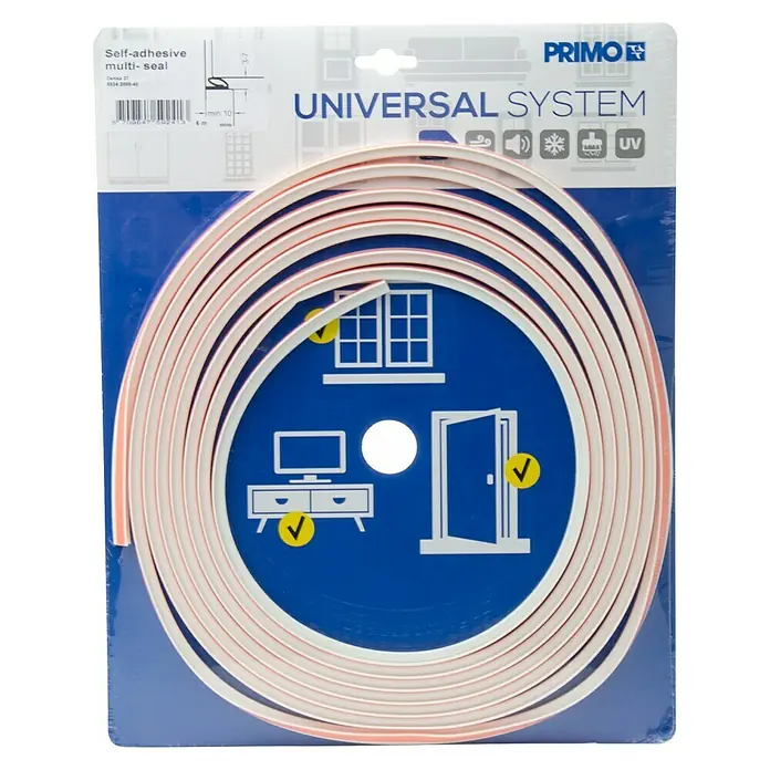 Primo Universaldichtung Densa 37 - Weiß, 6 m, Passend für: Fenster, Türen, Möbel mit Spaltenbreite 3 – 7 mm - Hier ist ein selbstklebendes Dichtungsband Universal von Primo, ideal zum Abdichten von Fenstern und Türen, um Zugluft und Wärmeverlust zu reduzieren.
