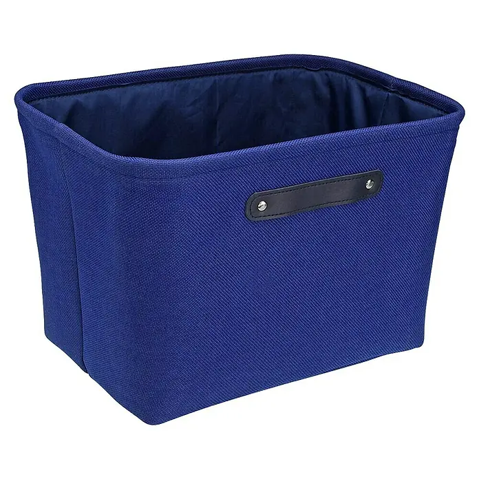 Versa Cesta de tela - L x An x Al: 38 x 26 x 25 cm, Azul - Cesta de almacenamiento de tela azul con asa para organización. Ideal para organizar ropa y más.