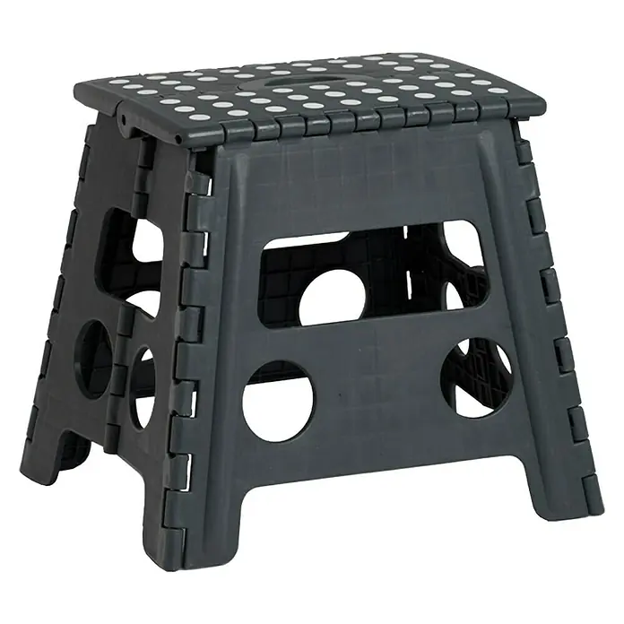 Zeller Present Klapphocker - L x B x H: 37 x 30 x 32 cm, Belastbarkeit: 150 kg, Kunststoff, Anthrazit - Klappbarer Hocker aus Kunststoff in Schwarz mit weißen Punkten. Praktisch für den Haushalt und einfach zu verstauen.