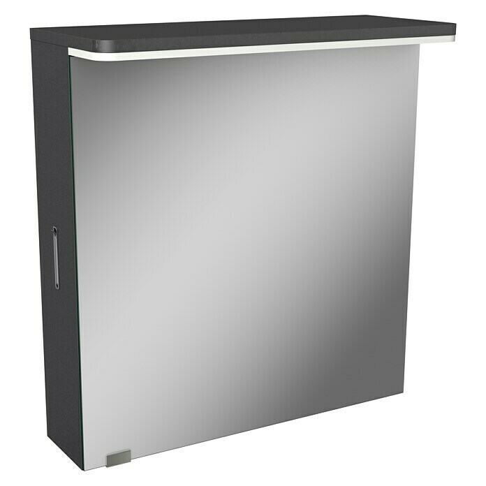 Modern 3.0 LED-Spiegelschrank (B x H: 60 x 70 cm, Links, Mit Beleuchtung, Spanplatte, Grafit)
