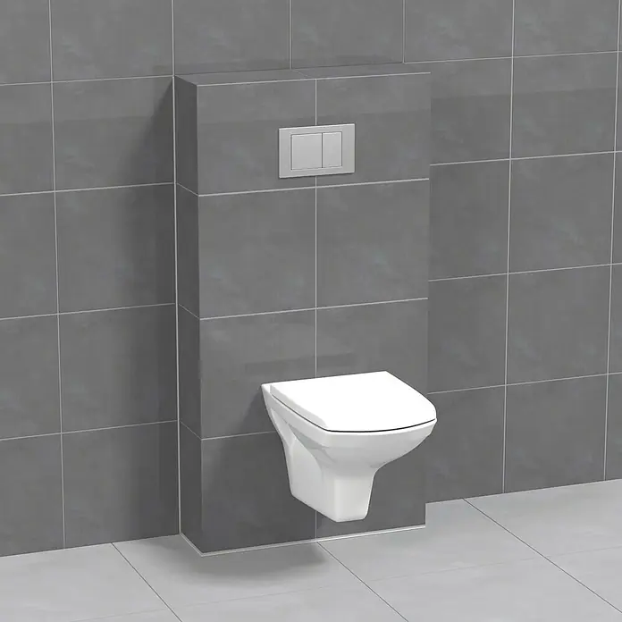 Ultrament Bauplatte Do it - 120 cm x 60 cm x 20 mm - Wandhängendes WC mit Betätigungsplatte in modernem Badezimmerdesign.