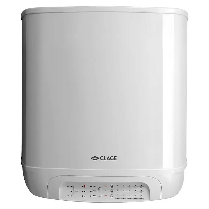 Clage Warmwasserspeicher SX 50 - 50 l, Temperaturbereich: 40 °C - 80 °C, Wandmontage - Weiße CLAGE Warmwassergeräte-Einheit, kompakt und modern, ideal für effiziente Warmwasserbereitung im Haushalt.