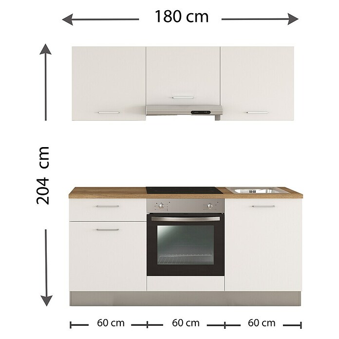 Marinelli Cucine Montažna kuhinja Clara  (Širina: 180 cm, Bijela, S električnim uređajima, Mat) | BAUHAUS