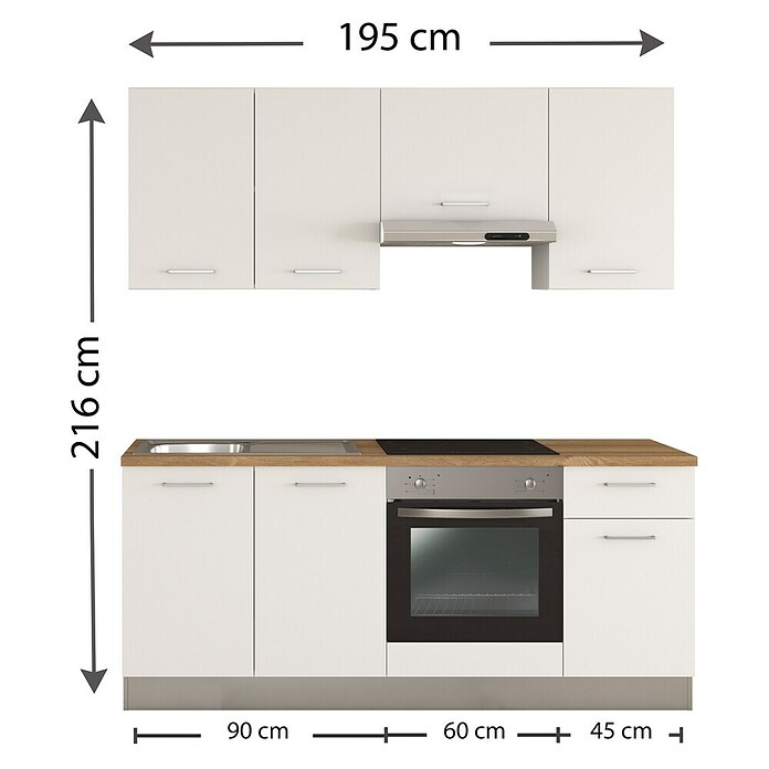 Marinelli Cucine Montažna kuhinja Clara 195  (Širina: 195 cm, Bijela, S električnim uređajima, Mat) | BAUHAUS