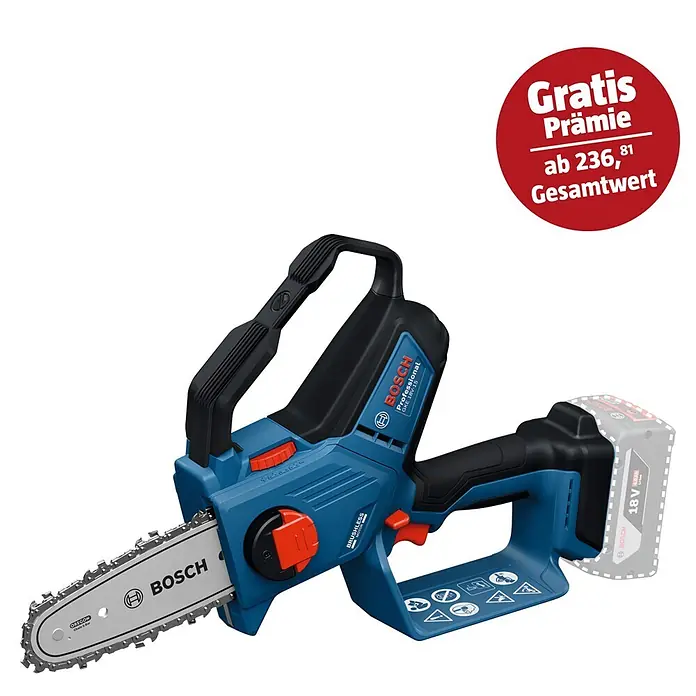 Bosch Professional AMPShare 18V Akku-Astsäge GKE 18V-15 - 18 V, Ohne Akku, Schwertlänge: 15 cm - Die Bosch Akku-Kettensäge mit bürstenlosem Motor ist ideal für den professionellen Einsatz. Leistungsstark und präzise für vielfältige Sägearbeiten.