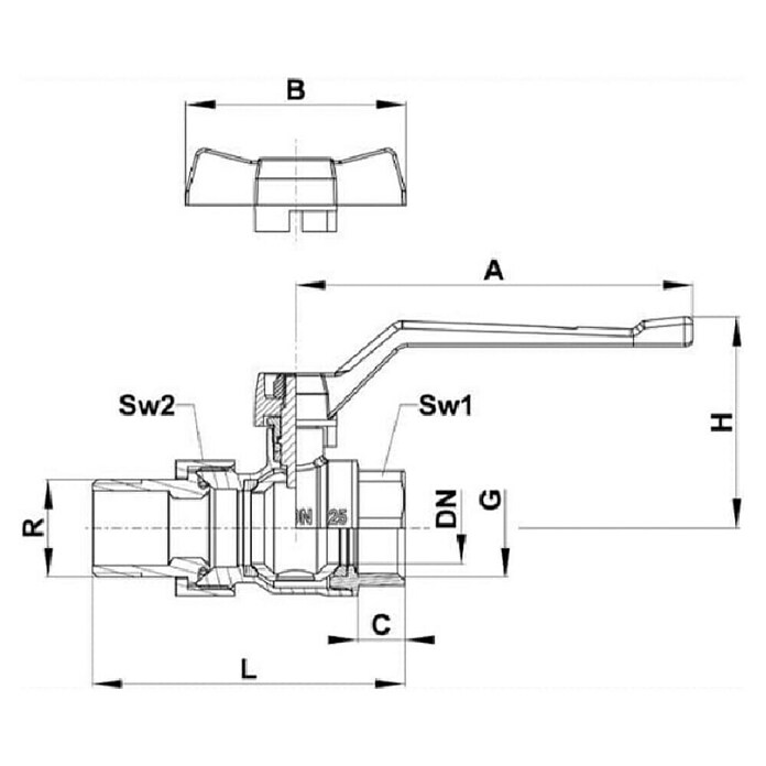 Kroglični ventil KV2123M  (DN 20, G, ¾″) | 4053 - Ventile | DCDA - Wasserinstallation | DCD - Sanitärinstallation | DC - Sanitärinstallation | D - Sanitär | BAUHAUS