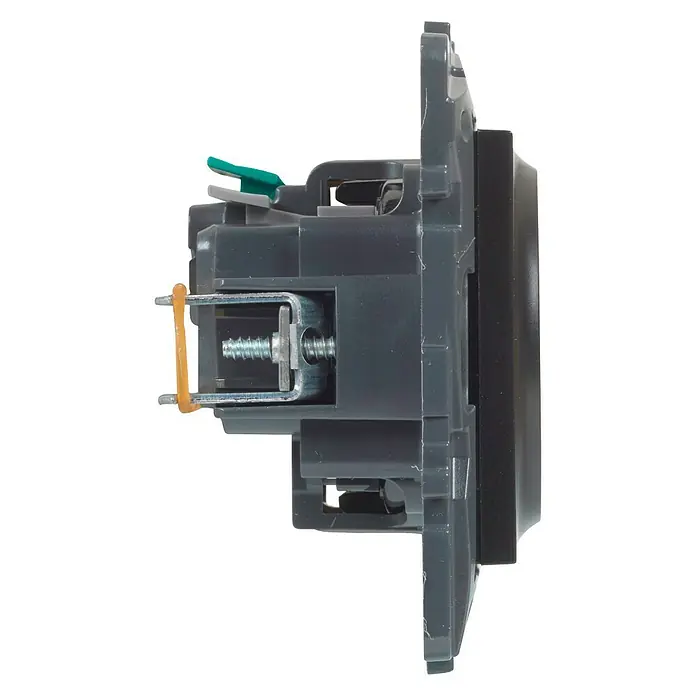 Legrand Niloé Step Enchufe - Antracita, Plástico, Colocar - Vista lateral de una toma de corriente empotrada con terminal de tornillo para conexiones eléctricas seguras.