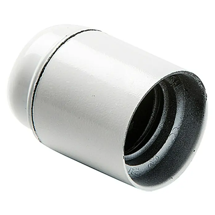 Famatel Casquillo para lámparas 161 - E27, Plástico, Blanco - Primer plano de un portalámparas blanco con rosca E27, utilizado para luces o lámparas.