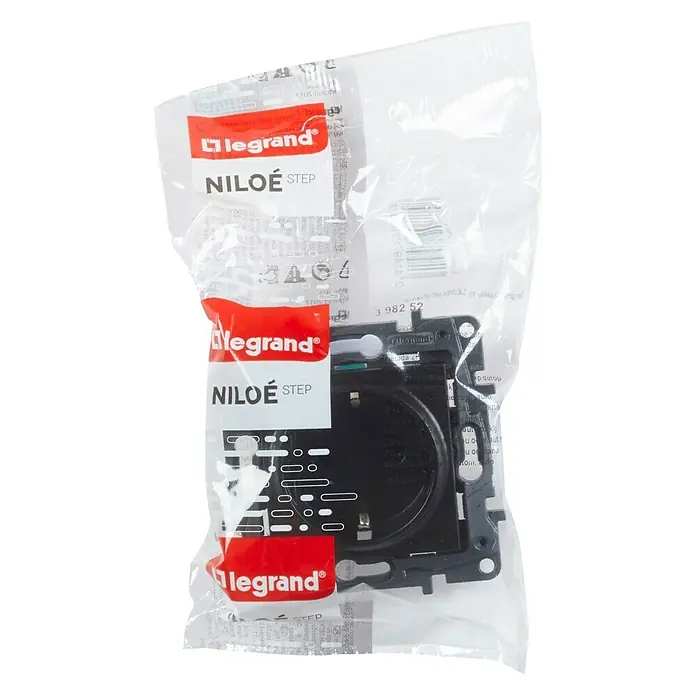 Legrand Niloé Step Enchufe - Antracita, Plástico, Colocar - Una nueva placa de montaje Legrand Niloe Step negra en un paquete de plástico transparente. Perfecto para instalaciones eléctricas.