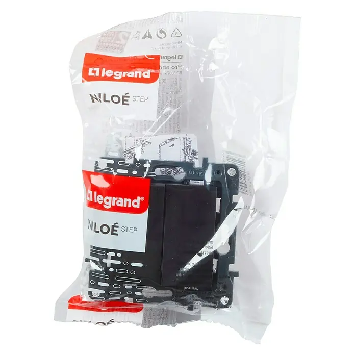 Legrand Niloé Step Conmutador doble - Antracita, Instalar, Plástico - Interruptor Legrand Niloe Step, empaquetado en bolsa de plástico transparente, ideal para instalaciones eléctricas.
