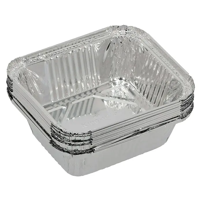 Kingstone Grillschale - 14,6 x 12,5 x 4,5 cm, Aluminium - Stapel quadratischer Aluminiumfolienbehälter, ideal zum Kochen, Aufbewahren und Transportieren von Lebensmitteln. Praktisch und vielseitig.