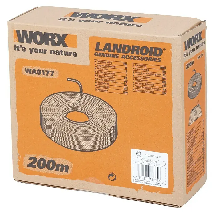 Worx Landroid Begrenzungsdraht für Mähroboter - Länge: 200 m - Karton mit WORX Landroid Begrenzungskabel, 200 Meter lang, für Rasenroboter.