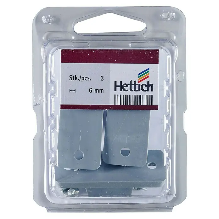Hettich Bodenführung - Passend für: Genutete Holztüren mit 6 mm Fräsung an der Unterkante, 3 Stk. - Verpackung mit drei Hettich Exzenterverbindern, 6 mm, zur Möbelmontage.