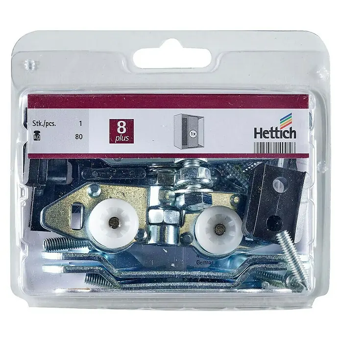 Hettich Montage-Set TopLine 8plus - Passend für: 1 Schiebetür, Traglast: 80 kg - Hettich Schiebetürbeschlag 8 Plus für ein Türblatt bis 80 kg. Perfekt für Schiebetüren in Möbeln und Raumteilern.