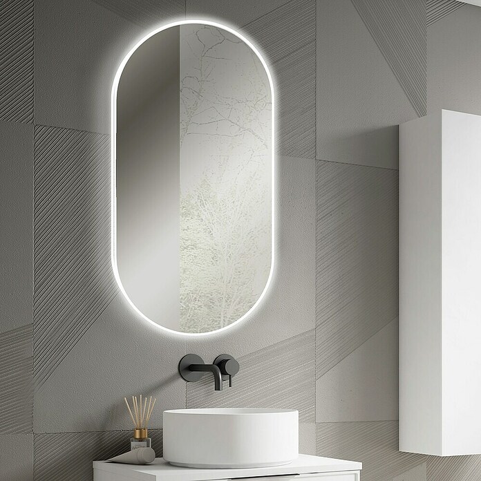 Espejo con luz Elegant (An x Al: 45 x 90 cm, Blanco frío, Ovalada) | BAUHAUS