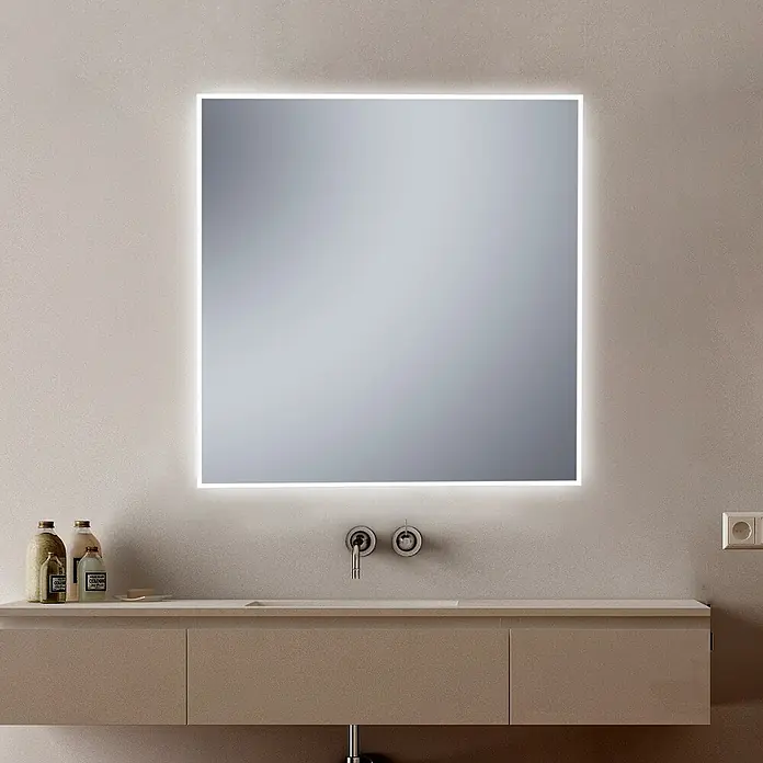Espejo con luz Elegant - An x Al: 60 x 80 cm, Blanco frío - Espejo cuadrado iluminado sobre un elegante mueble de baño. El diseño moderno realza cualquier baño.