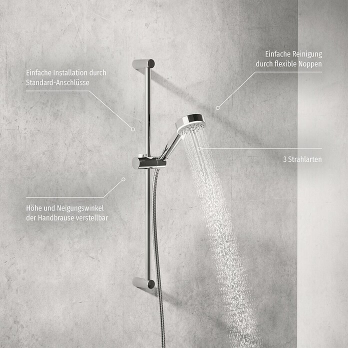 Hansa Pico Brausegarnitur (Lochabstand: 67,1 cm, Chrom, Anzahl Strahlarten: 3 Stk.) | BAUHAUS