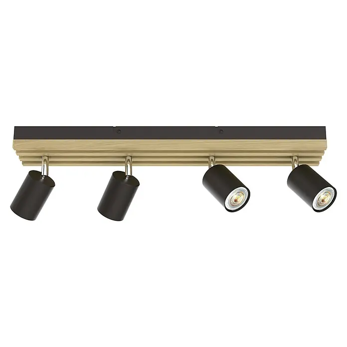 Eglo Deckenstrahler Barazzina - L x B x H: 140 x 125 x 590 mm, 4-flammig, Schwarz/Eiche/Chrom - Die Deckenleuchte mit vier Strahlern in Schwarz ist ein echter Hingucker und sorgt für die richtige Beleuchtung.