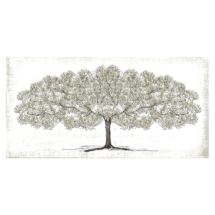 Cuadro pintado a mano Árbol - Árbol oro, An x Al: 100 x 50 cm - Elegante arte mural: Motivo de árbol con hojas delicadas en tonos neutros. Perfecto para sala de estar u oficina, añade tranquilidad.