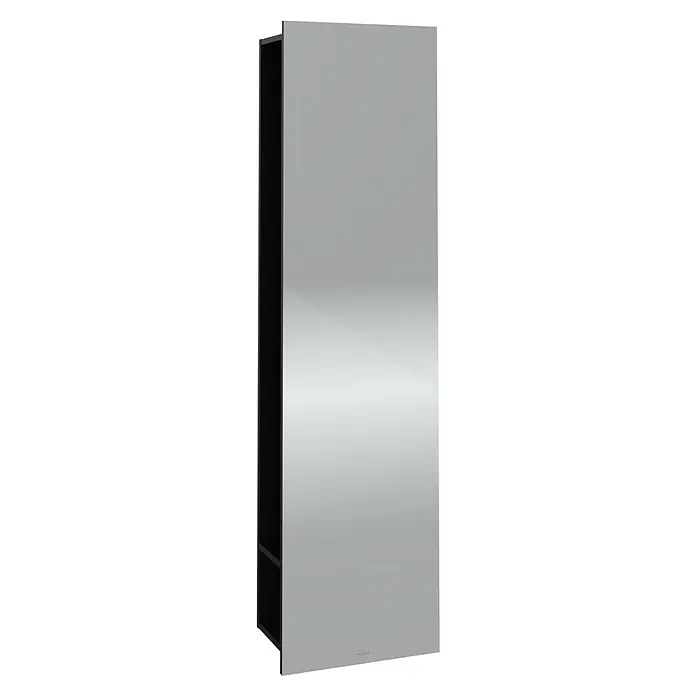 Villeroy & Boch Subway 3.0 Spiegelschrank - B x H: 45 x 170 cm, Volcano Black, Mit Regal rechts - Schlanker, grauer Spiegelschrank mit schlichtem Design. Ideal für moderne Badezimmer zur stilvollen Aufbewahrung von Badutensilien.