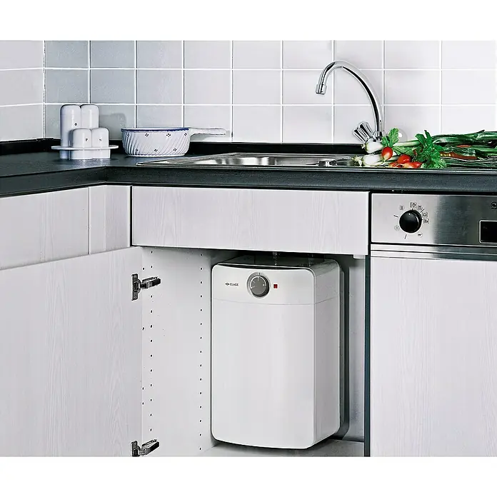 Clage Warmwasserspeicher S15-U - 15 l, 2.200 W, Untertischmontage - Kompakter CLAGE Warmwasserbereiter im Unterschrank, ideal für die Küche. Das Gerät sorgt für schnelles, warmes Wasser direkt am Spülbecken.