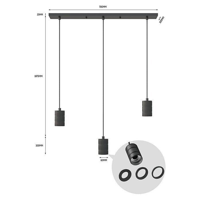 Calex Hanglamp (b x l: 10 x 70 mm, Pendellengte: 2 m, E27) | BAUHAUS