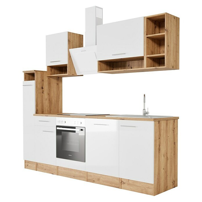 Respekta Composición de cocina (Ancho: 250 cm, Con dispositivos eléctricos, Blanco)
