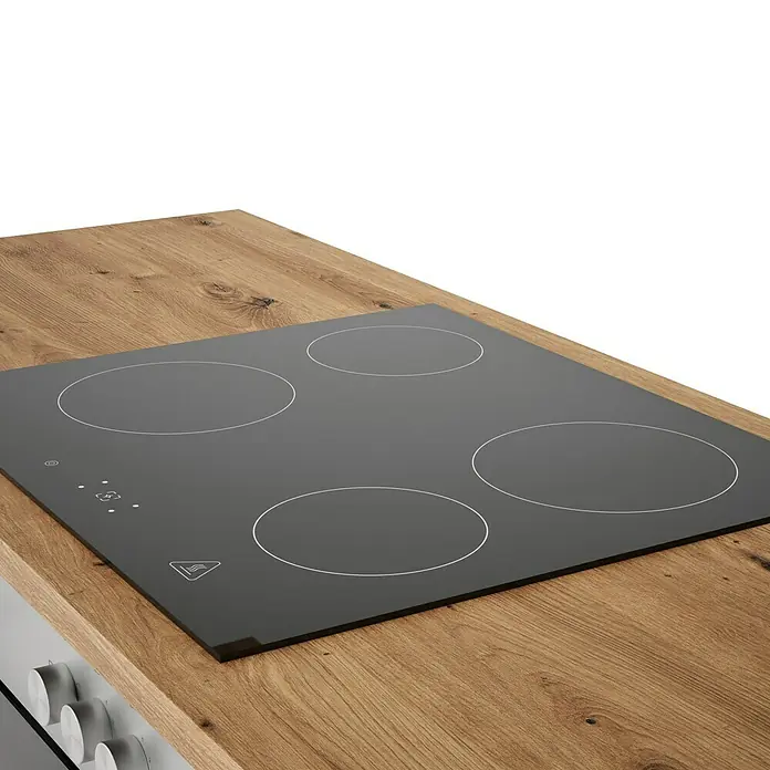Respekta Cocina compacta Hilde - Ancho: 220 cm, Blanco, Se pueden montar de forma intercambiable, Con electrodomésticos - Moderna placa de cocina con cuatro zonas, elegantemente integrada en una superficie de madera, ideal para cocinar con estilo.
