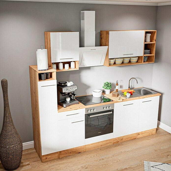 Respekta Composición de cocina (Ancho: 250 cm, Con dispositivos eléctricos, Blanco)