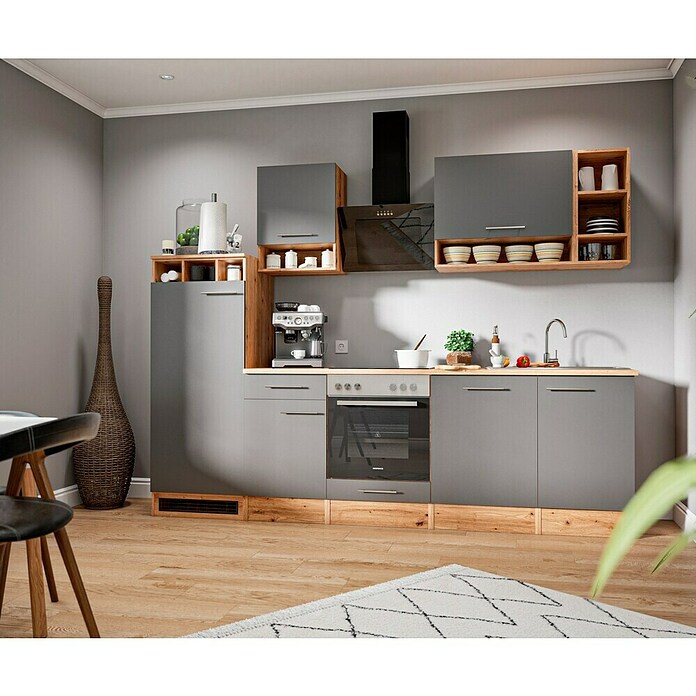 Respekta Keukenblok (Breedte: 280 cm, Met elektrische apparatuur, Grijs)