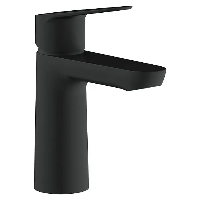 Cosmobath Grifo de lavabo Merrit - Negro, Mate - Elegante grifo negro mate con caño plano y diseño estilizado. Ideal para baños modernos.