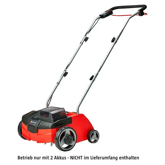 Einhell Power X-Change 18V Akku-Vertikutierer GC-SC 36/31 LI-SOLO EINHELL - Anzahl Akkus: Ohne Akku, 18 V, Arbeitsbreite: 31 cm - Einhell Rasenmäher in Rot und Schwarz mit verstellbarem Griff, ideal für die Rasenpflege im Garten.