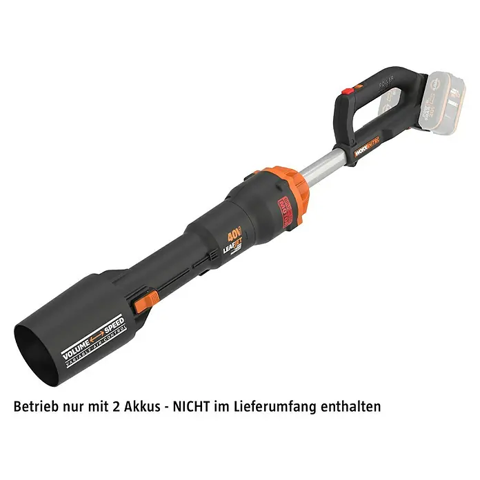 Worx PowerShare 20V Akku-Laubbläser WG585E.9 - 40 V, Ohne Akku, Blasgeschwindigkeit: 266 km/h, Blasleistung: 1.053 m³/h - Der kabellose Worx WG585 Laubbläser mit variabler Luftstromregelung für effizientes Laubblasen.