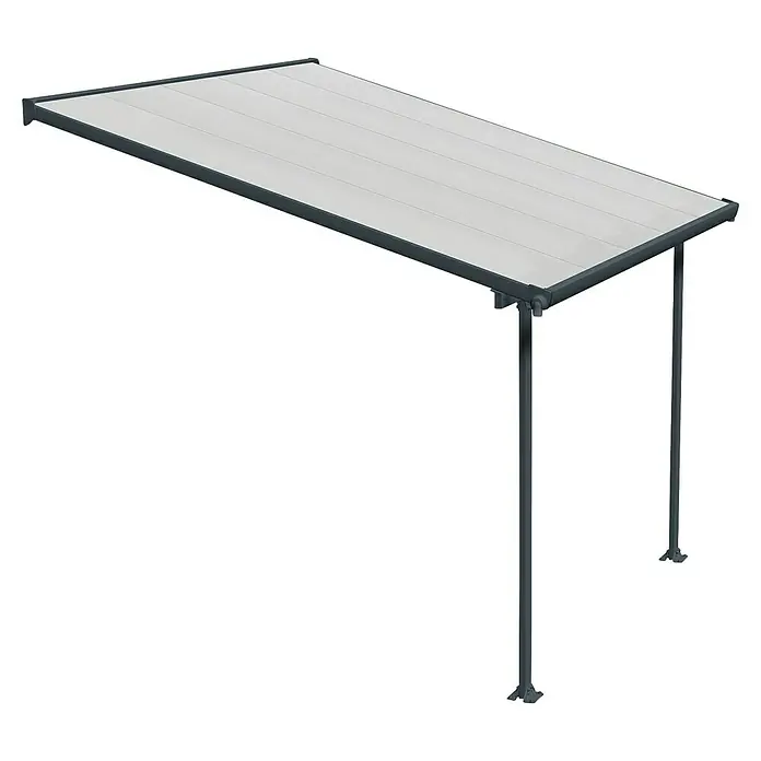 Solid Elements Marquesina adosada Feria - An x Pr: 305 x 300 cm, Gris antracita, Policarbonato, Transparente - Cobertizo para patio con postes de soporte resistentes. El techo proporciona protección contra el sol y la lluvia ligera.