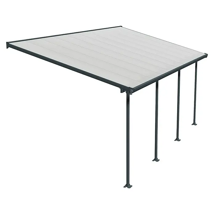 Solid Elements Marquesina adosada Feria - An x Pr: 610 x 300 cm, Gris antracita, Policarbonato, Transparente - Pérgola moderna con techo de lamas. El diseño robusto ofrece una protección solar óptima y se integra elegantemente en cualquier exterior.