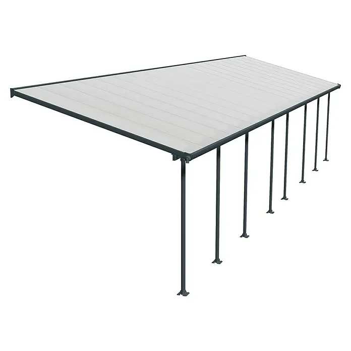 Solid Elements Marquesina adosada Feria - An x Pr: 1.035 x 300 cm, Gris antracita, Policarbonato, Transparente - Imagen de una moderna cochera independiente, con soportes grises robustos y un techo blanco elegante que proporciona protección contra el clima.