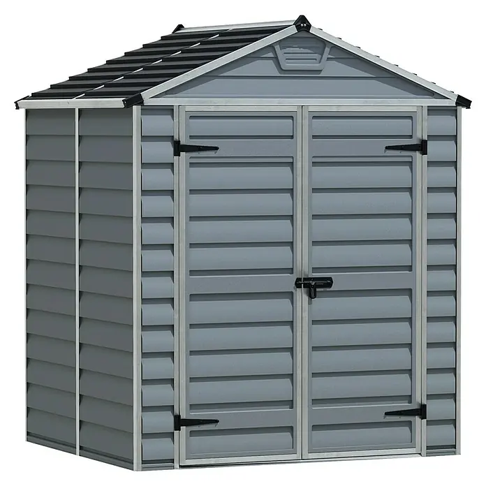 Palram – Canopia Caseta de jardín Skylight - Medidas ext. (An x Pr): 185,5 x 154 cm, Plástico, Antracita/gris - Cobertizo de jardín gris con puerta doble, perfecto para guardar herramientas y equipos de jardín al aire libre.