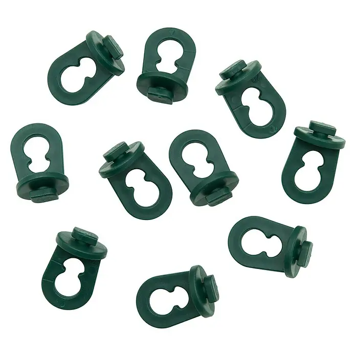 Palram – Canopia Plantador Clips para invernadero - Específico para: Todos los invernaderos - Primer plano de nueve colgadores de clip verdes, ideales para colgar guirnaldas de luces y otras decoraciones.