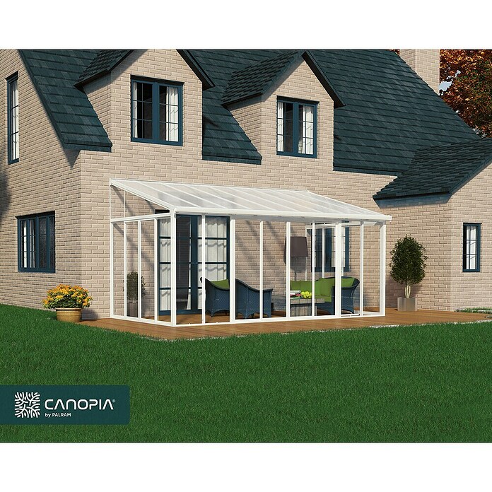 Palram Porche acristalado (An x Pr x Al: 5,46 x 3 m x 3,1 m, Blanco tráfico)