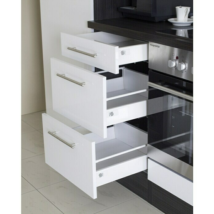 Respekta Premium Composición de cocina (Ancho: 300 cm, Con dispositivos eléctricos, Blanco de alto brillo)