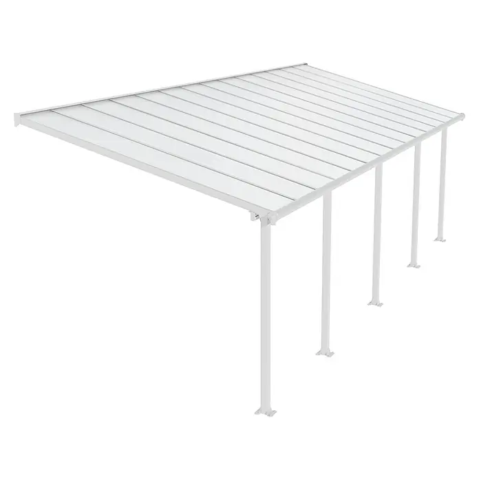 Palram – Canopia Marquesina adosada Olympia - An x Pr: 850 x 300 cm, Blanco tráfico, Policarbonato, Transparente - Cubierta de patio blanca con postes robustos y un techo transparente que ofrece protección contra el sol y la lluvia.