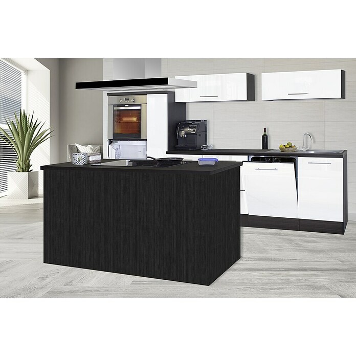 Respekta Premium Inselküche RP310IEWCBO (Breite: 310 cm, Mit Elektrogeräten, Weiß Hochglanz)