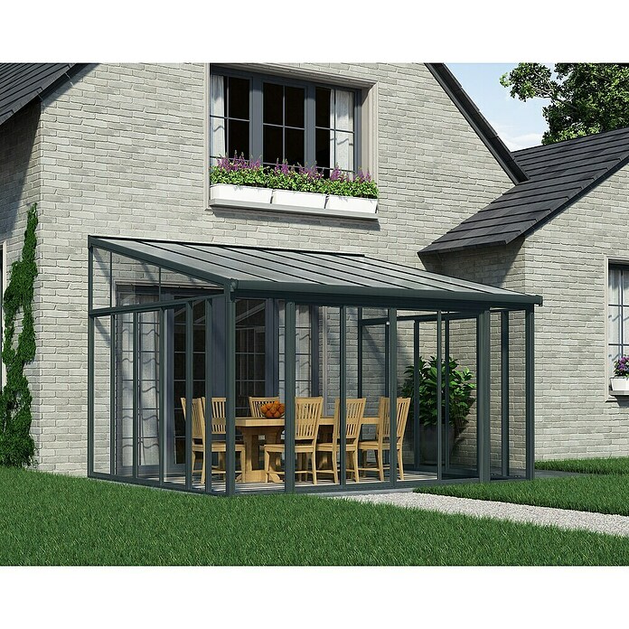 Palram Porche acristalado (An x Pr x Al: 4,25 x 4 m x 3,1 m, Gris antracita)