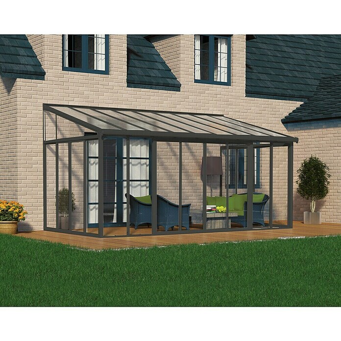 Palram Porche acristalado (An x Pr x Al: 5,46 x 3 m x 3,1 m, Gris antracita)