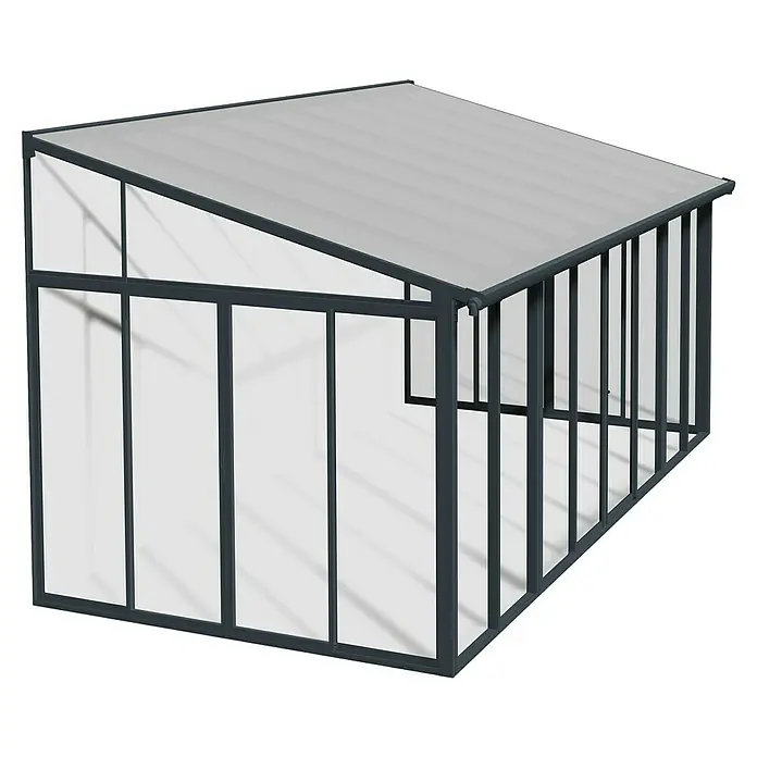 Palram – Canopia Porche acristalado San Remo - An x Pr x Al: 5,46 x 3 x 3,1 m, Gris antracita - Una marquesina gris elegante con líneas limpias y un aspecto moderno. Perfecto para un jardín o terraza.